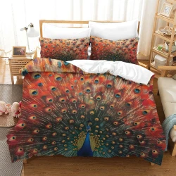 Paon Housse de Couette Imprimée 3D Douce 3 Pièces Literie Garçons Filles