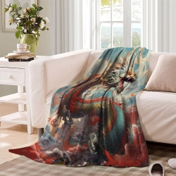 oriental Dragon Plaid en Polaire Imprimé 3D Couverture Douce Confortable pour Canapé Lit Bureau