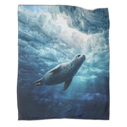Phoque Plaid en Polaire Imprimé 3D Couverture Douce Confortable pour Canapé Lit Bureau