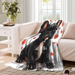 French Bouledogue Plaid en Polaire Imprimé 3D Couverture Douce Confortable pour Canapé Lit Bureau