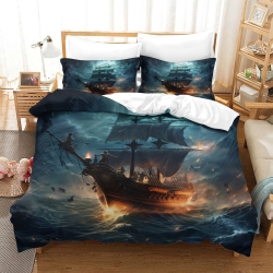 Voilier Housse de Couette Imprimée 3D Douce 3 Pièces Literie Garçons Filles