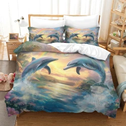 Dauphin Housse de Couette Imprimée 3D Douce 3 Pièces Literie Garçons Filles
