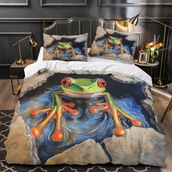 Grenouille Housse de Couette Imprimée 3D Douce 3 Pièces Literie Garçons Filles