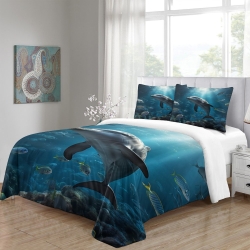 Dauphin Housse de Couette Imprimée 3D Douce 3 Pièces Literie Garçons Filles