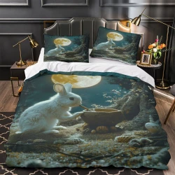 Lapin Housse de Couette Imprimée 3D Douce 3 Pièces Literie Garçons Filles