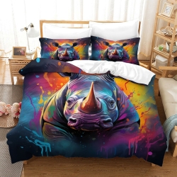 Rhinocéros Housse de Couette Imprimée 3D Douce 3 Pièces Literie Garçons Filles