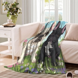 French Bouledogue Plaid en Polaire Imprimé 3D Couverture Douce Confortable pour Canapé Lit Bureau