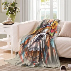French Bouledogue Plaid en Polaire Imprimé 3D Couverture Douce Confortable pour Canapé Lit Bureau