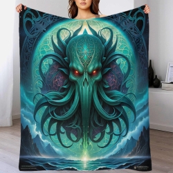Mythe de l'horreur Cthulhu Plaid en Polaire Imprimé 3D Couverture Douce Confortable pour Canapé Lit Bureau