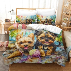 Yorkshire Terrier Housse de Couette Imprimée 3D Douce 3 Pièces Literie Garçons Filles
