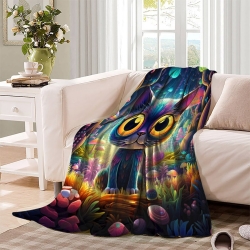Chat Plaid en Polaire Imprimé 3D Couverture Douce Confortable pour Canapé Lit Bureau