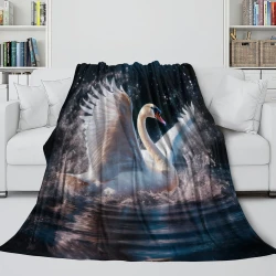 Cygne Plaid en Polaire Imprimé 3D Couverture Douce Confortable pour Canapé Lit Bureau