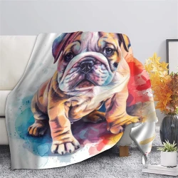 Cute Bouledogue Plaid en Polaire Imprimé 3D Couverture Douce Confortable pour Canapé Lit Bureau