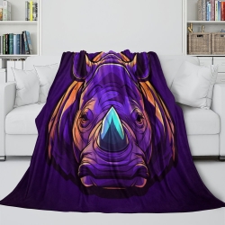 Rhinocéros Plaid en Polaire Imprimé 3D Couverture Douce Confortable pour Canapé Lit Bureau