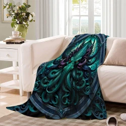 Mythe de l'horreur Cthulhu Plaid en Polaire Imprimé 3D Couverture Douce Confortable pour Canapé Lit Bureau