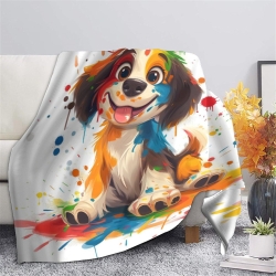 Chien de dessin animé Plaid en Polaire Imprimé 3D Couverture Douce Confortable pour Canapé Lit Bureau