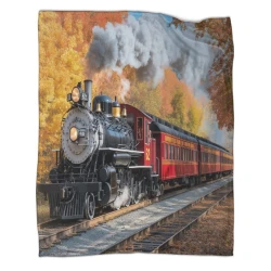 Train à vapeur Plaid en Polaire Imprimé 3D Couverture Douce Confortable pour Canapé Lit Bureau