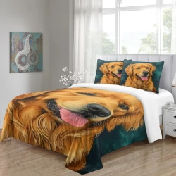 Golden Retriever Housse de Couette Imprimée 3D Douce 3 Pièces Literie Garçons Filles