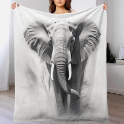 Éléphant Plaid en Polaire Imprimé 3D Couverture Douce Confortable pour Canapé Lit Bureau