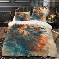 Lion Housse de Couette Imprimée 3D Douce 3 Pièces Literie Garçons Filles