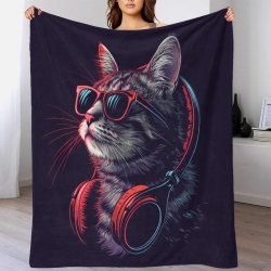Chat Plaid en Polaire Imprimé 3D Couverture Douce Confortable pour Canapé Lit Bureau