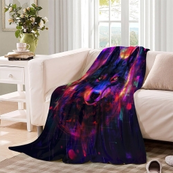 Loup Plaid en Polaire Imprimé 3D Couverture Douce Confortable pour Canapé Lit Bureau