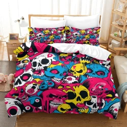 Crâne Housse de Couette Imprimée 3D Douce 3 Pièces Literie Garçons Filles