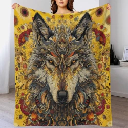 Loup Plaid en Polaire Imprimé 3D Couverture Douce Confortable pour Canapé Lit Bureau