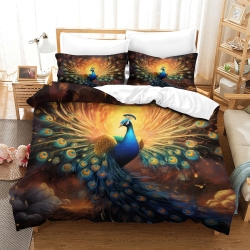 Paon Housse de Couette Imprimée 3D Douce 3 Pièces Literie Garçons Filles