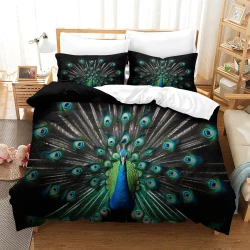 Paon Housse de Couette Imprimée 3D Douce 3 Pièces Literie Garçons Filles