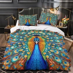 Paon Housse de Couette Imprimée 3D Douce 3 Pièces Literie Garçons Filles