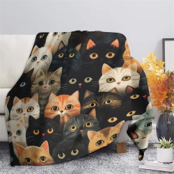 Cute Chat Plaid en Polaire Imprimé 3D Couverture Douce Confortable pour Canapé Lit Bureau