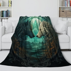 Loup Plaid en Polaire Imprimé 3D Couverture Douce Confortable pour Canapé Lit Bureau