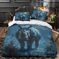 Rhinocéros Housse de Couette Imprimée 3D Douce 3 Pièces Literie Garçons Filles