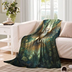 Hibou Plaid en Polaire Imprimé 3D Couverture Douce Confortable pour Canapé Lit Bureau