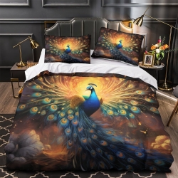 Paon Housse de Couette Imprimée 3D Douce 3 Pièces Literie Garçons Filles