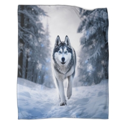 Husky Plaid en Polaire Imprimé 3D Couverture Douce Confortable pour Canapé Lit Bureau