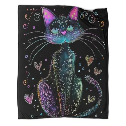 Chat Plaid en Polaire Imprimé 3D Couverture Douce Confortable pour Canapé Lit Bureau