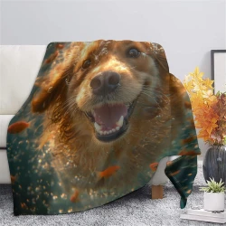 Golden Retriever Manta de Forro Polar Impresa en 3D Suave y Acogedora para Sofá Cama Oficina