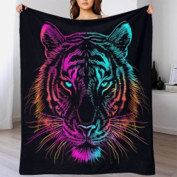 Tigre Plaid en Polaire Imprimé 3D Couverture Douce Confortable pour Canapé Lit Bureau