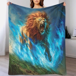Lion Plaid en Polaire Imprimé 3D Couverture Douce Confortable pour Canapé Lit Bureau