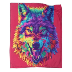 Loup Plaid en Polaire Imprimé 3D Couverture Douce Confortable pour Canapé Lit Bureau