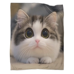 Cute Chat Plaid en Polaire Imprimé 3D Couverture Douce Confortable pour Canapé Lit Bureau