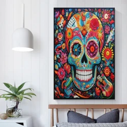Calavera Pintura en lienzo sin marco, impresiones de pósters arte pared para decoración hogar dormitorio oficina