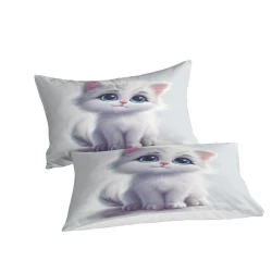 Cute Chat Housse de Couette Imprimée 3D Douce 3 Pièces Literie Garçons Filles