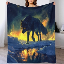 Loup Plaid en Polaire Imprimé 3D Couverture Douce Confortable pour Canapé Lit Bureau