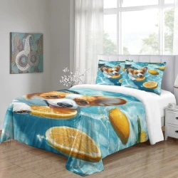 Corgi Housse de Couette Imprimée 3D Douce 3 Pièces Literie Garçons Filles