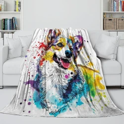 Corgi Plaid en Polaire Imprimé 3D Couverture Douce Confortable pour Canapé Lit Bureau