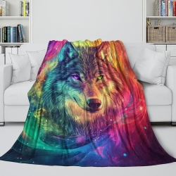 Loup Plaid en Polaire Imprimé 3D Couverture Douce Confortable pour Canapé Lit Bureau