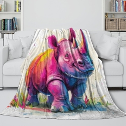 Rhinocéros Plaid en Polaire Imprimé 3D Couverture Douce Confortable pour Canapé Lit Bureau